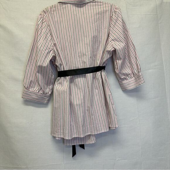 Motherhood Maternity Striped Mock Wrap Top with Belt, Size 1X - Picture 2 of 11